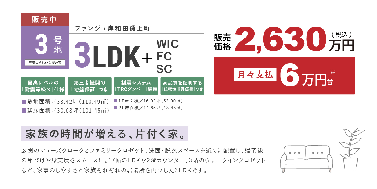 ファンジュ岸和田磯上町3号地　新築一戸建て販売