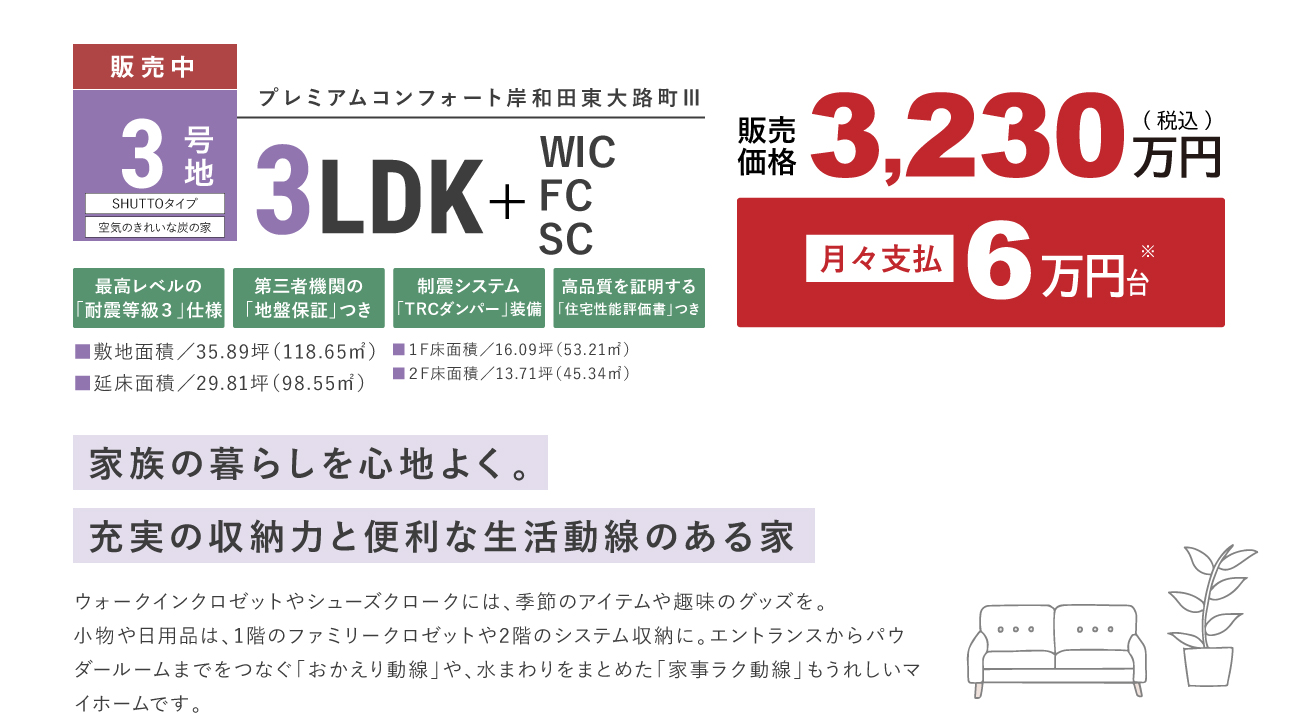 プレミアムコンフォート岸和田東大路町3号地 新築一戸建て販売