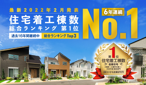 2015年度～2019年度 大阪府 住宅着工棟数 総合ランキング第1位 過去15年間継続中 総合ランキングTop3 5年連続No.1