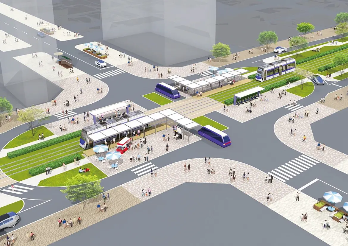 大道筋の中央に歩行者空間を整備したイメージ［提供：堺市］