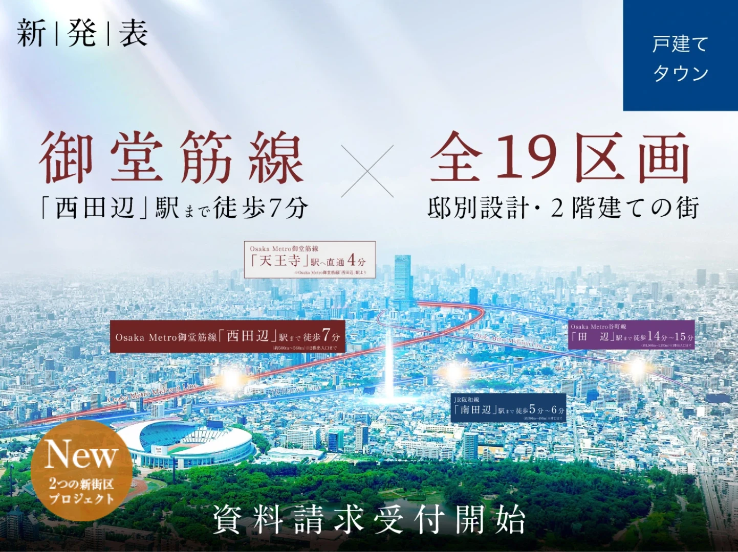 【（仮称）御堂筋線「西田辺」駅徒歩７分×全１９区画｜駅近タウンプロジェクト】閑静な住宅地エリア「山坂」で、安らぎと利便性を享受する駅近戸建てタウンが誕生します。