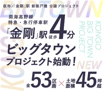 「金剛」駅徒歩4分×全53区画×土地面積45坪超｜新築戸建分譲プロジェクト始動！物件エントリー開始！