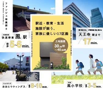 【ファンジュ堺鳳駅Ⅱ】好評分譲中！JR阪和線「鳳」駅 徒歩5分～6分！ 徒歩圏内に商業施設が揃う17区画！