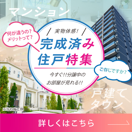 完成済み＜戸建て建売分譲＞物件 ＆ 完成済み＜即入居可能マンション＞物件をピックアップ！分譲中のお部屋が今すぐ見学可能！な物件はこちら▶▶