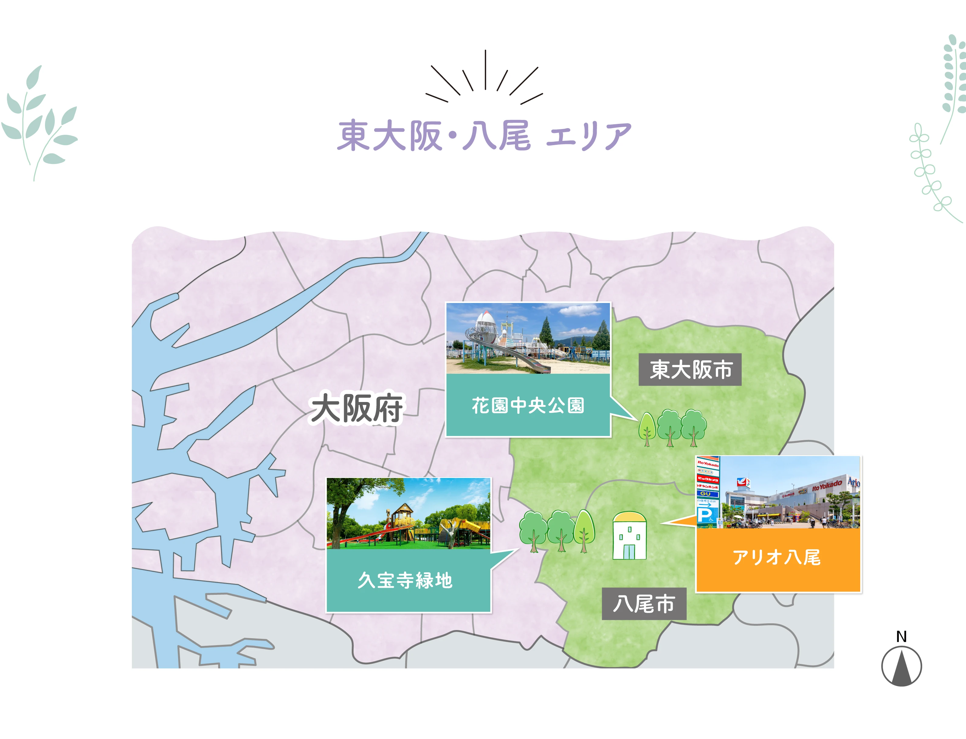 ☆「緑いっぱい！大型公園」＆「楽しくお買い物！大型商業施設」が近い物件特集（東大阪・八尾エリア）