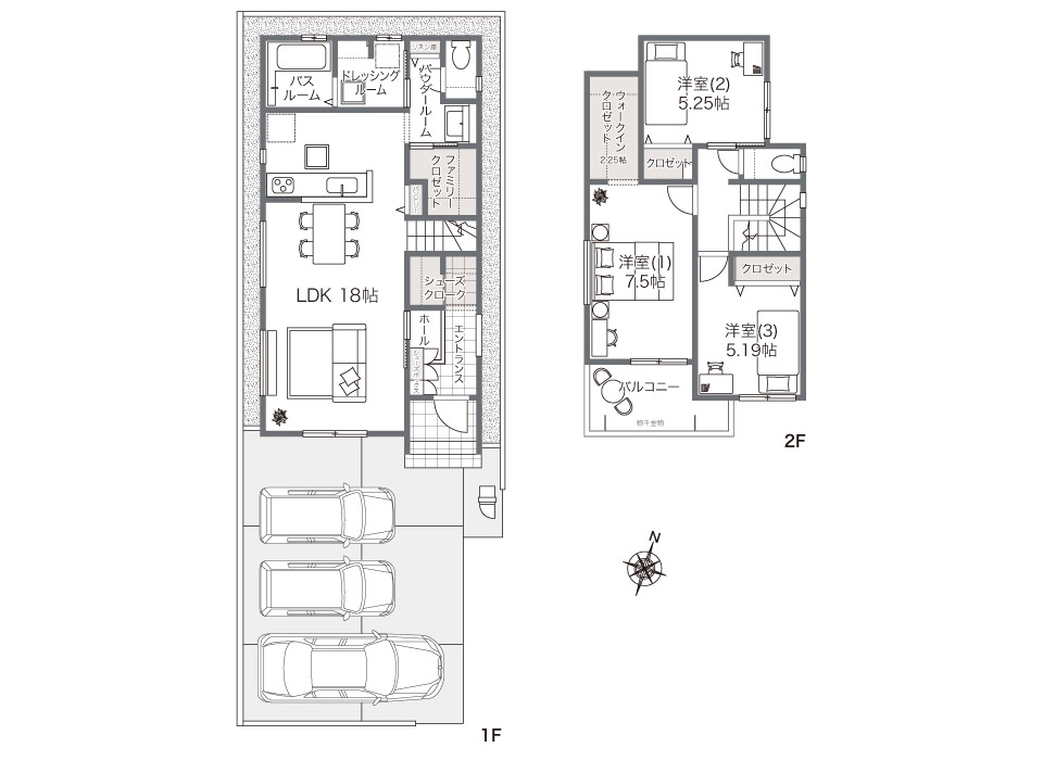 キッチンから水回りへ、スムーズにつながる。家事ラク・充実収納の家
