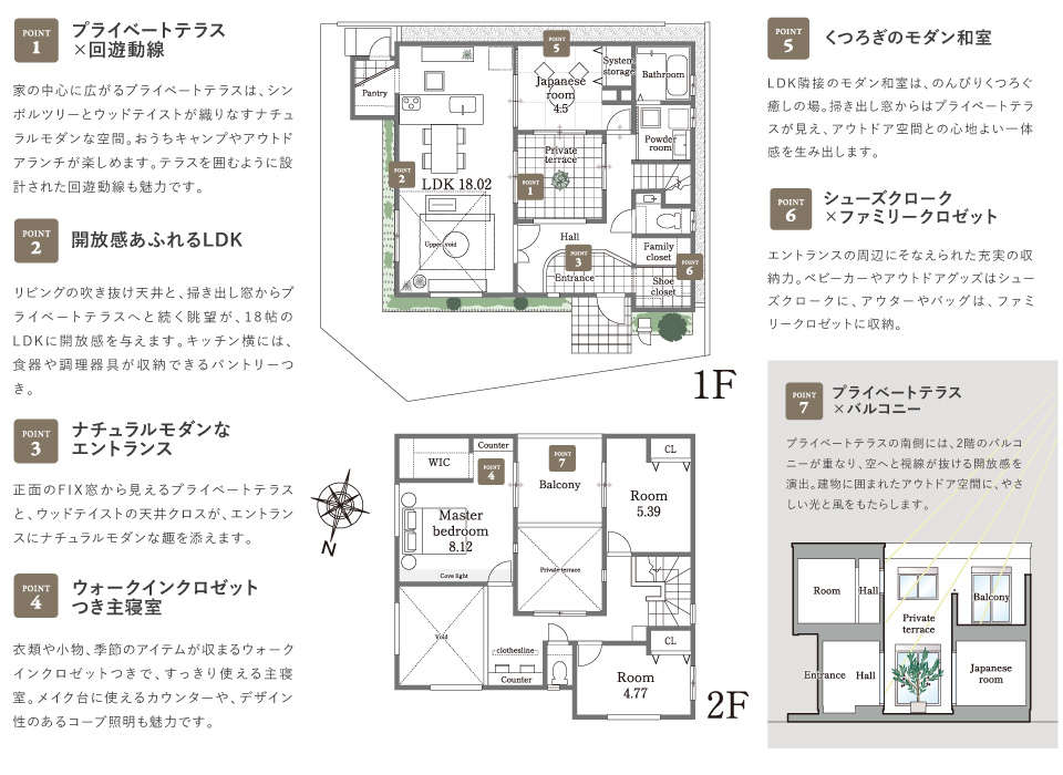 プライベートテラスでアウトドア空間と繋がる家