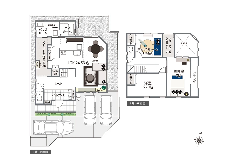 広がる視界、繋がる暮らし。
24帖超の吹き抜けLDKと、
デザインの遊び心が光る家
