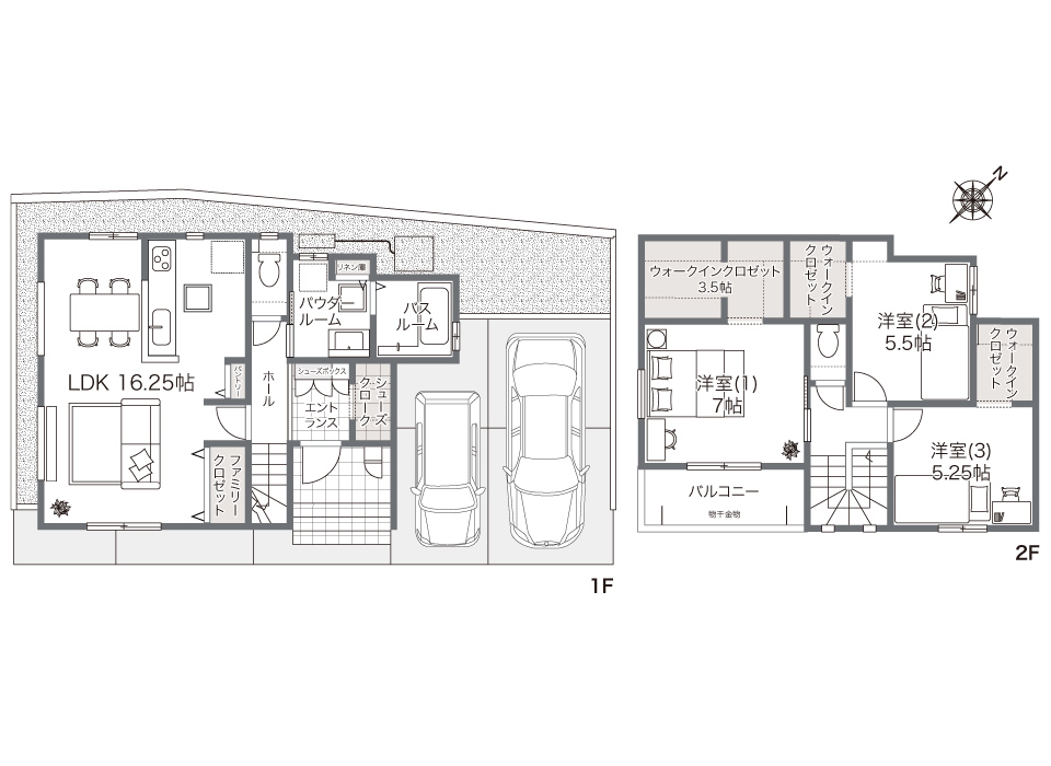 ウォークインクロゼット、シューズクローク、パントリー。収納充実で、暮らしが整う家。